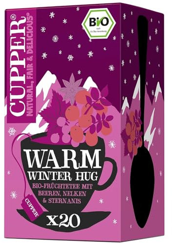 Cupper Bio-Früchtetee Warm Winter Hug, 20 ungebleichte Teebeutel, umweltfreundlich, fair gehandelt