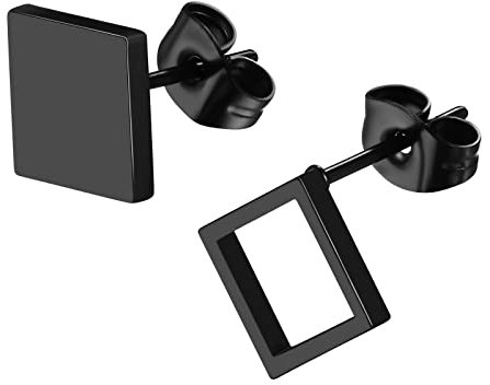 JewelryWe Schmuck Viereck Ohrstecker Edelstahl Klassische Asymmetrische Rechteck Quadrat Ohrringe Ohr-Piercings Ohrschmuck für Herren Damen Schwarz