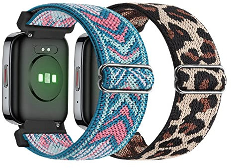 Yeahxing Stretch Nylon Armbänder Kompatibel mit Tensky Smartwatch,2Packs Weiches Ersatzband Atmungsaktiver für Tensky ID208BT/Aeac ID208/ENOMIR 208/VeryFit Smartwatch(Arrow&Leopard)