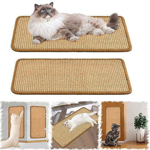 Kratzmatte Katze Wand 50x25cm 2STK, Katzenkratzmatten Selbstklebend Natürliche Sisal-Katzenkratzmatte, Katzenkratzbrett, Sisalmatte, Katzenkratzer für Hauskatzen, Katzenkratzpad, Schützt Möbel, Sofa