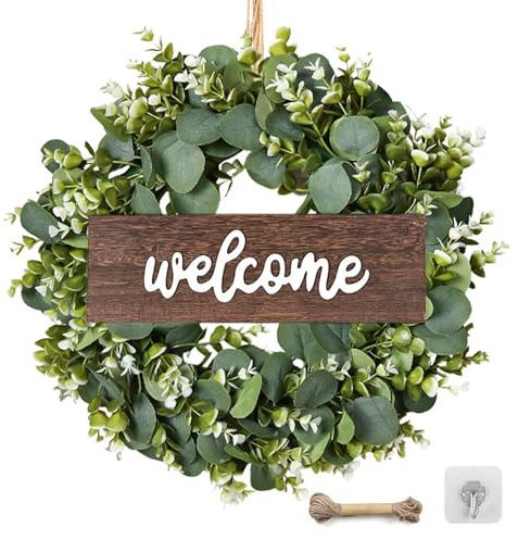 Ghirlanda colorata per porta, targa di benvenuto della porta anteriore, ghirlanda estiva per tutto l'anno, decorazione della primavera, per porta di casa, porta, finestra, parete (verde)