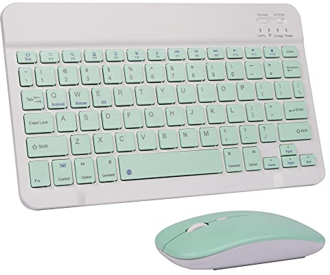 Wireless Keyboard and Mouse Bluetooth Rechargeable Wireless Mouse Keyboard Set Ultra-Slim Portable Compact Keyboard and Mouse Combo for Computer/PC/Windows/Win7/8/10/Mac/iPad/iOS/Phone/Android (Green)