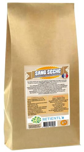 Sang séché, engrais à libération rapide. conseillées pour les gazons, rosiers et autres plantes nécessitant une stimulation au printemps. On l'utilise aussi pour le potager, (4 KG)