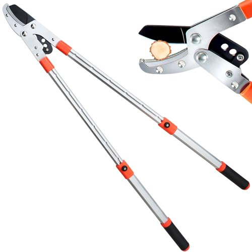 LOOBMBNS Élagueur à enclume extensible de 66 à 101,6 cm, avec capacité de coupe de 5,1 cm, coupe-arbre avec action composée, sécateur télescopique robuste, réglage de la poignée, hacher des branches