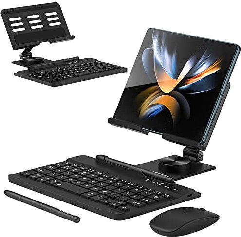 Enituo Set tastiera e mouse wireless Bluetooth per Samsung Galaxy Z Fold 7 6 5 4 & Fold Smartphone, tastiera portatile da viaggio regolabile pieghevole supporto da scrivania con penna per mini tablet