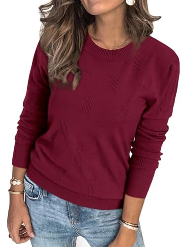 Arach&Cloz Womens Jumpers UK Long Sleeve Crew Neck Ladies Knitted Tops Summer Spring Casual Dressy Sweater (Dark Red, M)