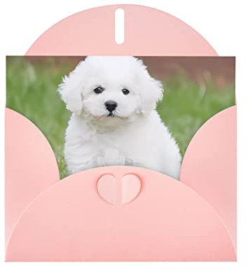 YYHHAOFA Weihnachtskarte, Motiv: pinker Bichon Frisé-Hund, Perlpapier, geeignet für Weihnachten, Party-Einladungen