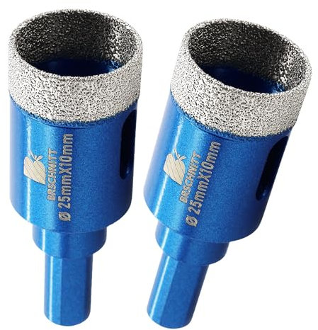 Punte diamantate da 2,5 cm per trapano per vetro, porcellana, piastrelle, ceramica, marmo, sega a tazza BRSCHNITT per vetro, gambo triangolare (2 pezzi)