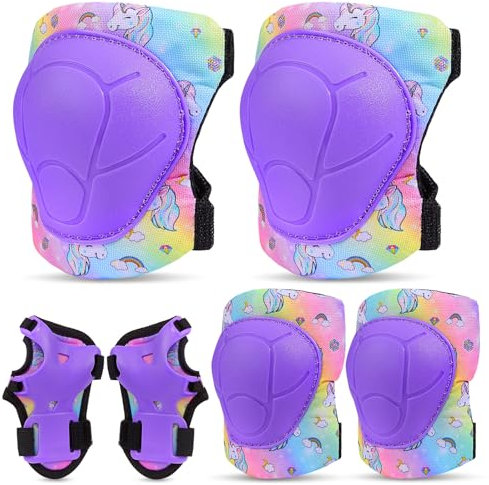 Unicorn Castle Protezione Kit per Bambini 3-8Anni, Protezioni Set per Bambini, Regolabile Ginocchiere Set di Gomitiere per Sci Skateboard Pattinaggio Monopattino Sport Estermi