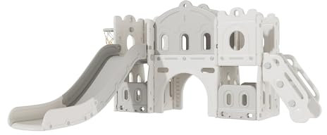 Toboggan et balançoire pour bébé Long Toboggan autoportant pour Enfant Centre d'activités pour Aire de Jeux Ensemble de Jeux intérieur extérieur (Aisle Grey White)