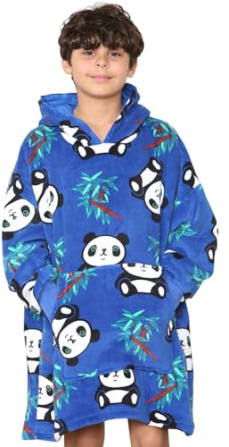 A2Z 4 Kids Girls Boys Oversized Hoodie Snuggle Plush Sherpa Fleece Lining - Snuggle 927 Panda Electric Blue AZ_Short