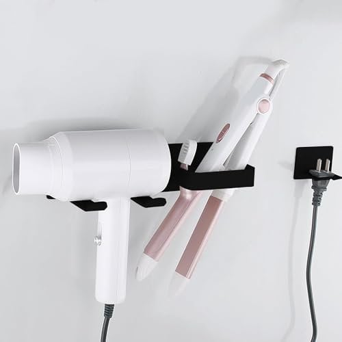 YUET Hair Dryer Holder, Hairdryer Station Accessories Wall Mounted, Straightener Holder, Bathroom Hair Styling Care Tool Organizer, Multi-Functional Space Storage Bracket Compatible With Dyson (Black)