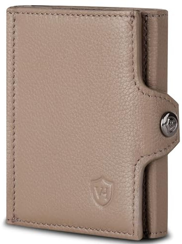 VON HEESEN Slim Wallet mit Münzfach & RFID-Schutz - Mini Geldbörse Herren & Damen - Kartenetui Kreditkartenetui - Portmonee Geldbeutel Portemonnaie klein Taupe