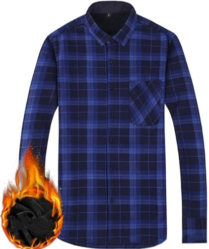 Chemise à Carreaux épaissie pour Homme Chemise à Carreaux doublée Chaude rembourrée Casual Manches Longues Chemise à Carreaux boutonnée Veste avec Poche(Bleu,3XL)