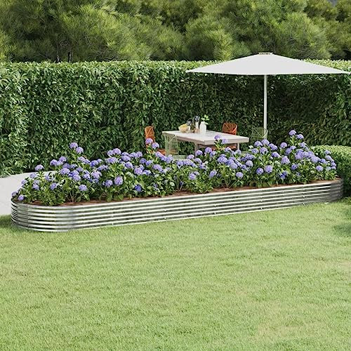 FENLAX Jardinière en acier revêtu par pulvérisation - 523 x 140 x 36 cm - Argenté - Jardinière surélevée en métal - Jardinière surélevée pour légumes - 523 x 140 x 36 cm