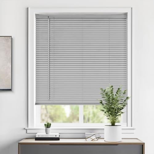 LazBlinds Mini persiane orizzontali in vinile senza fili, da 2,5 cm, filtranti della luce per finestre, tende e paralumi, per finestre, dimensioni 147,3 x 162,6 cm (larghezza x altezza), grigio