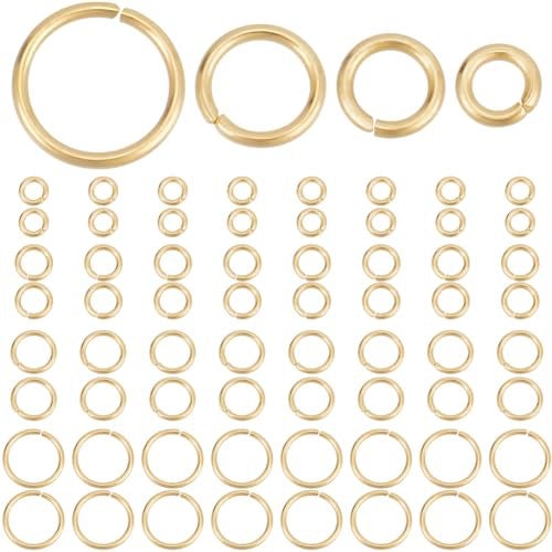 Beebeecraft 1 Box 600Pcs 4/5/6/8mm Open Jump Rings 18K Gold Plated Stainless Steel Single Loop Jump Ring Round Connector Rings for Bracelet Necklace Jewellery Making