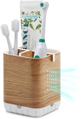 BYUNER Zahnbürstenhalter Elektrische Zahnbürste Halter Aufsteckbürsten Badezimmer Organizer Bad Zahnputzbecher Abnehmbarer Zahnbürstenhalterung mit Abflussloch（Holzmaserung）