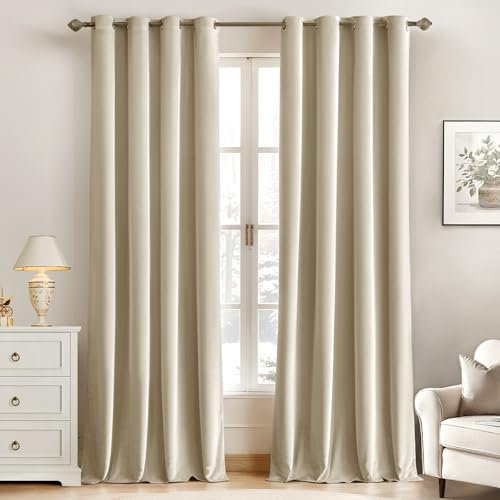 MIULEE Vorhang Samt Hellbeige mit Ösen 140x280 cm, Super Weich Samtvorhang für Deko Schlafzimmer Wohnzimmer, 2 Stück Samt Gardinen Blickdicht Verdunkelung, Dicker Thermovorhang Winter