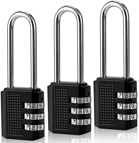 Cieex 3 Pièces Cadenas Code Long, Cadenas à Code 3 Chiffres en Aluminium, Cadenas Casier Cadena Exterieur Etanche pour Gym Garage Hangar Rangement(Noir)