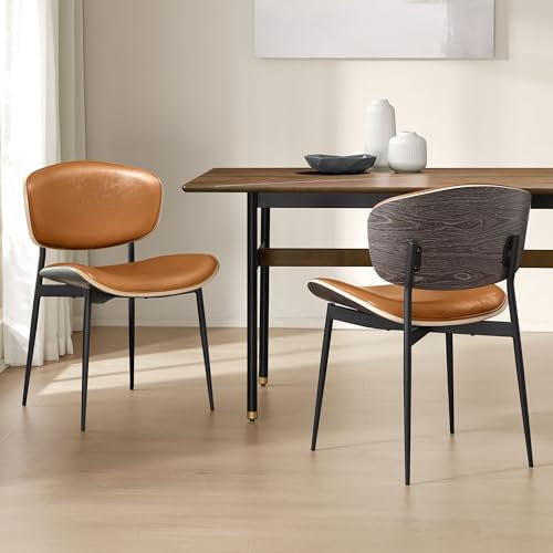 Zouron Esszimmerstühle 2er Set Braun Kunstleder - Mitte des Jahrhunderts modern Retro-Kunstleder gepolstert Küchen- und Esszimmerstühle mit Braunen Metallbeinen armloser Akzentstul Braun