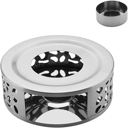 ARTGHJL Scalda Teiera in Acciaio Inox, Scaldateiera con Porta Candele, Scalda Teiera Scaldavivande, Scalda Teiera Candela, Base Scaldavivande, Riscaldatore per Teiera (Argento)