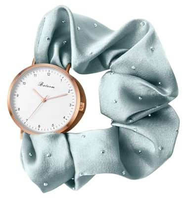 JewelryWe Damenuhr Elastisch Haarband Uhr: Damen Analog Quarz Armbanduhr Frauen Mädchen ultradünne multifunktionale Punkte Haargummi Uhr mit Grün Zugarmband elastischem Band Geschenk