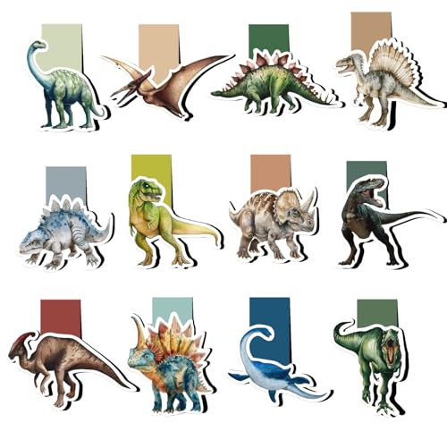 12pz Segnalibri Magnetici Dinosauri Bambini Segnalibro Compleanno Regalo Bambini per Compleanno Scuola Lettura Natale