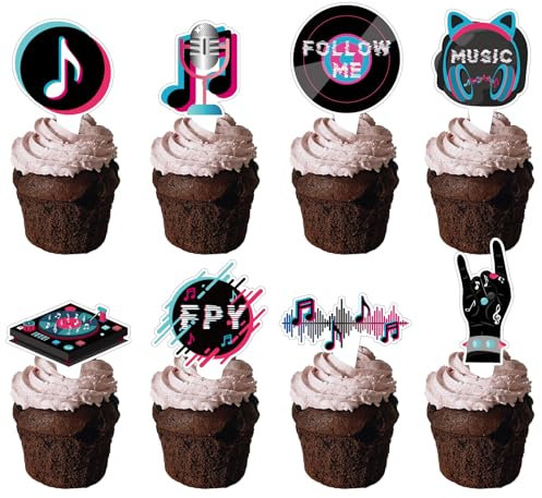 Party Go 32PCS Music Notes Cupcake Toppers Musical Video Cupcake Picks Music Cupcake Picks for Music Theme Birthday Baby Shower Party Cake Decorations Supplies