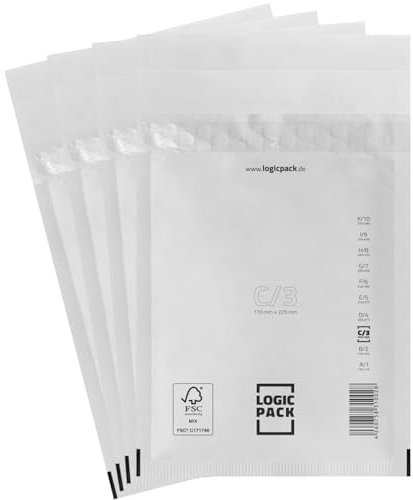 LOGIC PACK 200 Luftpolsterumschläge Versandtaschen Luftpolster C3 170 x 225 mm Weiß, Luftpolstertaschen Haftklebend Gepolsterte Briefumschläge Premium Umschläge Polsterumschläge geeignet für DIN A5