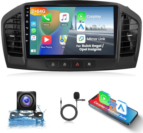 Hodozzy 2G+64G Android Autoradio für Buick Regal 2009-2013 / Opel Insignia 2008-2013 Carplay Android Auto,9 Zoll Touchscreen mit GPS Navi WiFi Bluetooth Mirrorlink HiFi FM RDS Canbus Rückfahrkamera