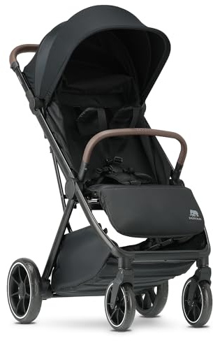 Deryan Rolo Travel Buggy for Children from Birth to 22 kg, with 3 Reclining Positions, Lightweight 8.1 kg & Compact, Small Foldable, UPF 50+, Shoulder Strap, Basket up to 3 kg, Black