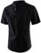 APTRO Mens Short Sleeve Linen Shirts Casual Cotton Shirts Summer Shirts Hawaiian Striped Grandad Henley Shirts Pocket Black MHL62 L