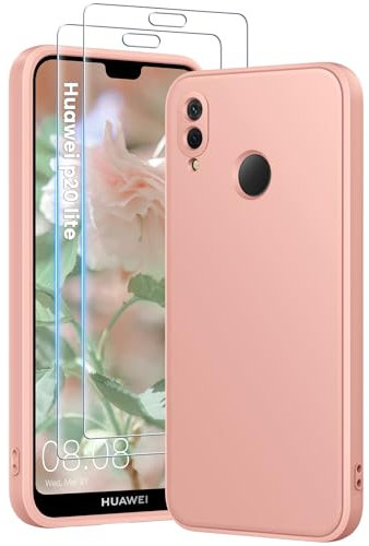 HuwaiH 3 in 1 Hülle für Huawei P20 lite, mit 2 Stück 9H 0.33mm Panzerglas, Upgraded Kameraschutz, Kratzfeste Stoßfeste Handyhülle für Huawei P20 lite(Rosa)