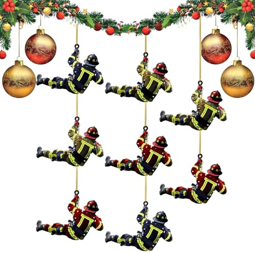 8 STK Feuerwehrmann Weihnachtsbaumschmuck Anhänger Weihnachtsbaum Feuerwehrmann Acryl Ornamente Acryl Weihnachtsanhänger 2D Tannenbaumschmuck Weihnachtsschmuck Weihnachtsbaum Ornament Für Wandfenster