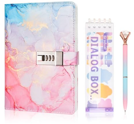 Dokeno Diario con Lucchetto per Ragazze, taccuino da Viaggio con Penna a Sfera in Metallo e Etichetta, Diario di Viaggio in Pelle PU con Serratura, Idee Regalo Compleanno, Ringraziamento, Natale