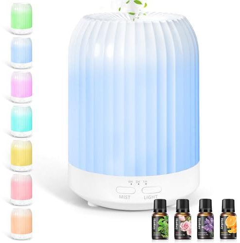 BUOAZR 250ML Difusor de Aceites Esenciales, Sin BPA, Humidificador Ultrasónico Silencioso, 7 Colores LED y 3 Temporizadores, Apagado Automático, Difusor para el Hogar Oficina(Blanco)