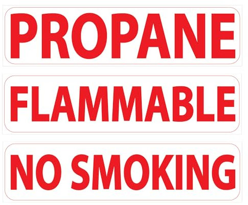 (3 Pack) Propane, Flammable, No Smoking Gas Warning Sticker Set- Safety Hazard Decal for Gas Cylinders and Tanks