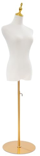 Mannequin de couture en plastique rigide pour femme - Mannequin vintage - Pour les magasins de vêtements, la couture ou les grands stands d'exposition - Hauteur totale réglable : 70-130 cm - Doré et