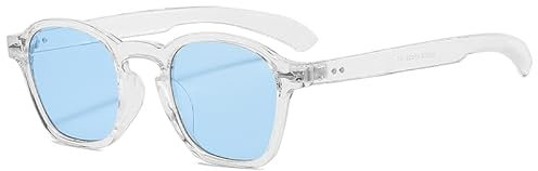Long Keeper Retro Runde Sonnenbrille Herren Damen 90s Retro Sonnenbrille Quadratischer Kreis brille UV400 Schutz (Klar Blau)