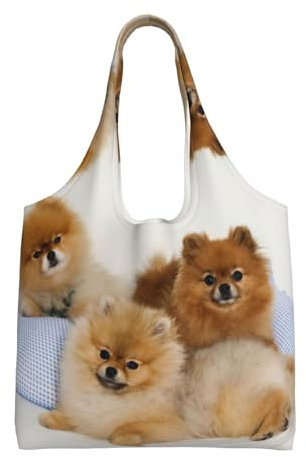 EdWal Niedliche Pommern Druck Solide Leinwand Schultertasche, wiederverwendbare Einkaufstasche, modische Umhängetasche für den täglichen Gebrauch, Schwarz, One Size, sc schwarz, Rozmiar uniwersalny