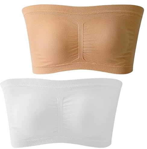 mtuihfo 2 Pack Bandeau Bra for Women, Padded Strapless Tube Top | Wireless, Strapless, Padded, Bandeau Bra, Tube Top, Seamless, Soft Stretch, Removable Pads, Invisible, Everyday Wear