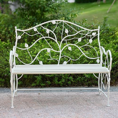 Wetterfeste Gartenbank mit Rückenlehne, Parkbank Vintage Eisen Rattan Doppel Einzel, Weiß und Grün für Rasen, Terrasse, Veranda, Patio, Rasen (Grün, 115 cm)
