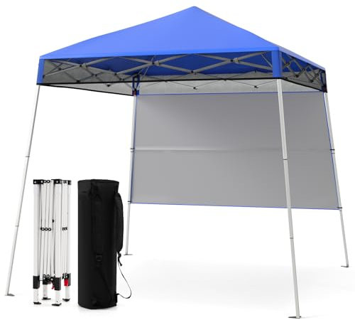 COSTWAY 2.1 x 2.1M Pop up Gazebo, Slant Leg Canopy Tent with Sidewall, Carry Bag & 4 Stakes, Waterproof Garden Beach Sun Shelter for Camping Fishing Festival (Blue, 210 x 210 x 221 cm)