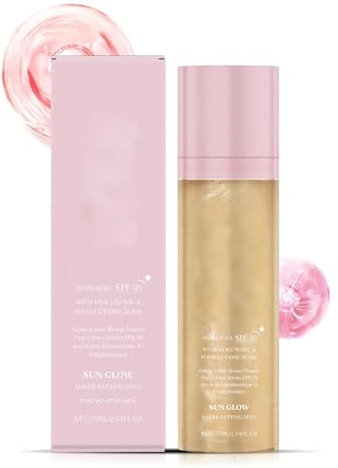 Sunglaze Sheer Setting Mist SPF 50 - Spray Fixateur de maquillage léger avec éclat pour un teint éclatant.Glow Setting Mist avec protection solaire, non gras (1) 1 pièce