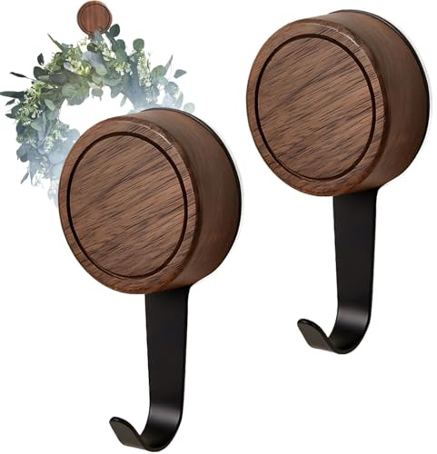 Gancio per ghirlanda, in legno di noce, ganci a ventosa, per porta, decorazione autunnale, Halloween, Natale, cartello di benvenuto per porta d'ingresso, interni ed esterni, supporto rimovibile, vetro