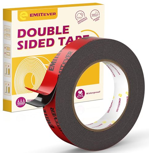 EMITEVER Double Face Extra Fort 5m x 19mm Ruban Adhésif Puissant Noir | Ruban Adhésif Résistant, Imperméable, S'enlève Sans Laisser de Traces, Résistant aux Intempéries, Fixation Sans Clous