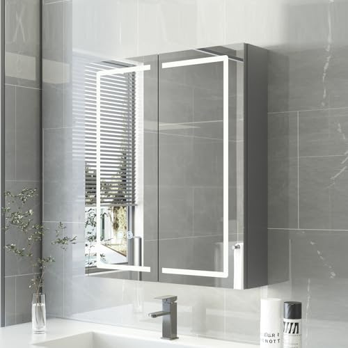 HySail Spiegelschrank Bad mit Beleuchtung, Dimmbare Helligkeit & 3 Farbtemperaturen, 60x70x14 cm Badezimmer Spiegelschrank mit Touch-Schalter, Anti-Beschlag & Steckdose, Komplett Vormontiert
