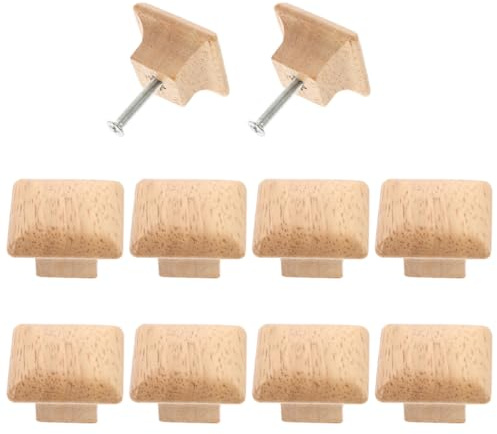 PRETYZOOM Solid Wood Cabinet Knobs Set of 10 Square Wooden Cupboard Handles for Doors Drawers Closets and Cabinets Easy to Install Home Hardware