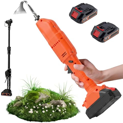 Elektrischer Unkrautvernichter, kabellos, 30 mm – kompatibel mit Batterien 18–21 V – Akkulaufzeit 2 Stunden – Manganstahl – leichtes Unkrautvernichter für Garten, Gemüsegarten, Massiv (2 Batterien)
